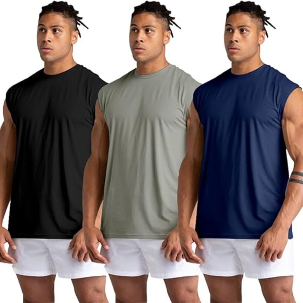 3 Pack Men's Cotton Gym Tank Tops Workout Sleeveless （NEW)